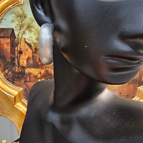 14 K White Gold, Electroform Women Earrings, Brashed, Made in Italy - Picture 3 of 14